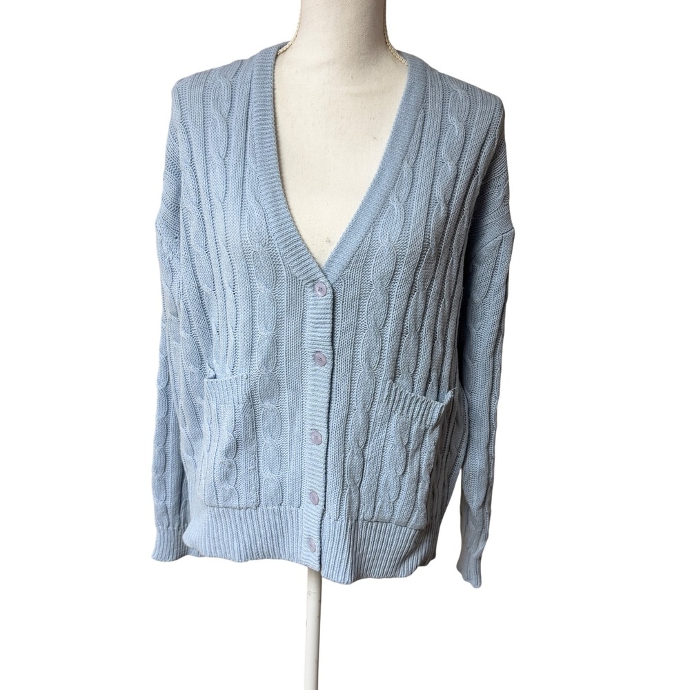 Carriage‎ Court Light Blue Cable Knit Cardigan Sweater Women's Large